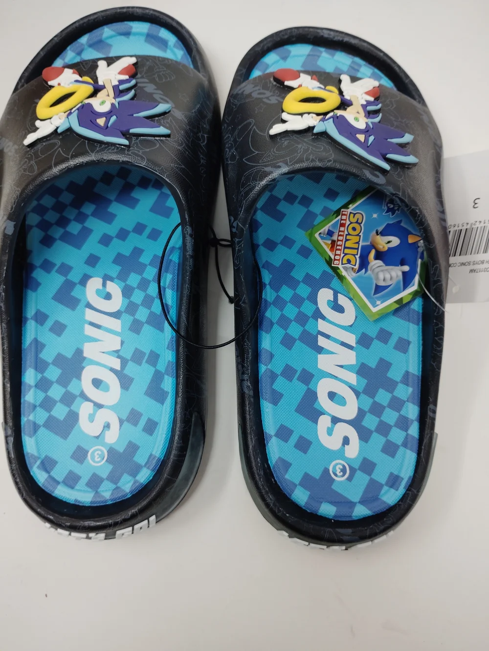 Sonic the Hedgehog Kids Slide Sandals in Blue and Black, Size 3